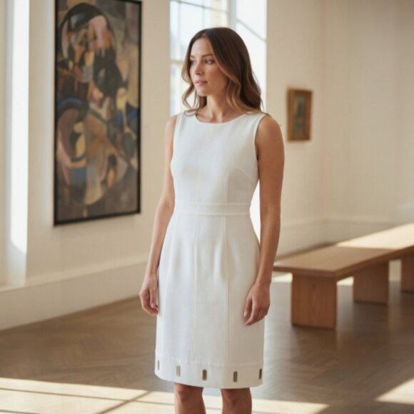 White House Black Market Dresses & Skirts - WHBM Womens White Solid Grommet Hem Shift Dress Size 6 NWT